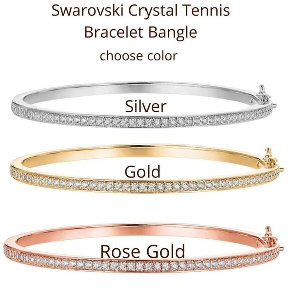Swarovski Tennis Bracelet Bangle, Silver Gold Rose - Picture 1 of 13